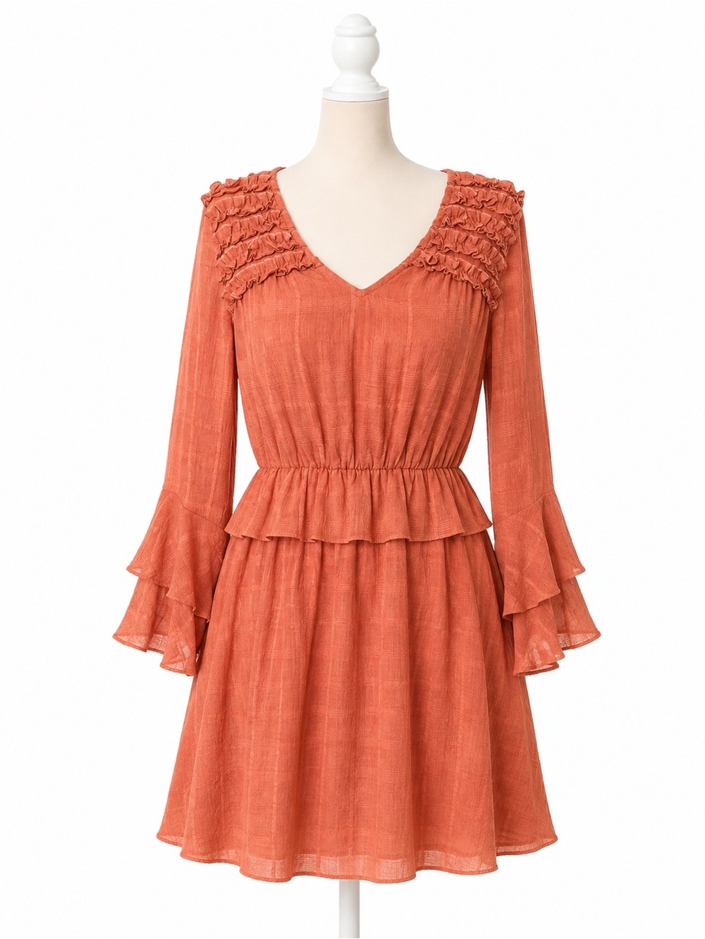 C&V Chelsea & Violet Dress XS NWT Dark Rose Ruffle Bell Sleeve Boho Cotton